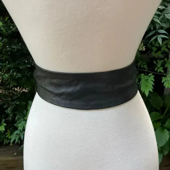 Handmade Leather Belt OOAK Tie Wrap 41” Black Cheetah Faux Fur Mobwife Bohemian - Picture 4 of 8